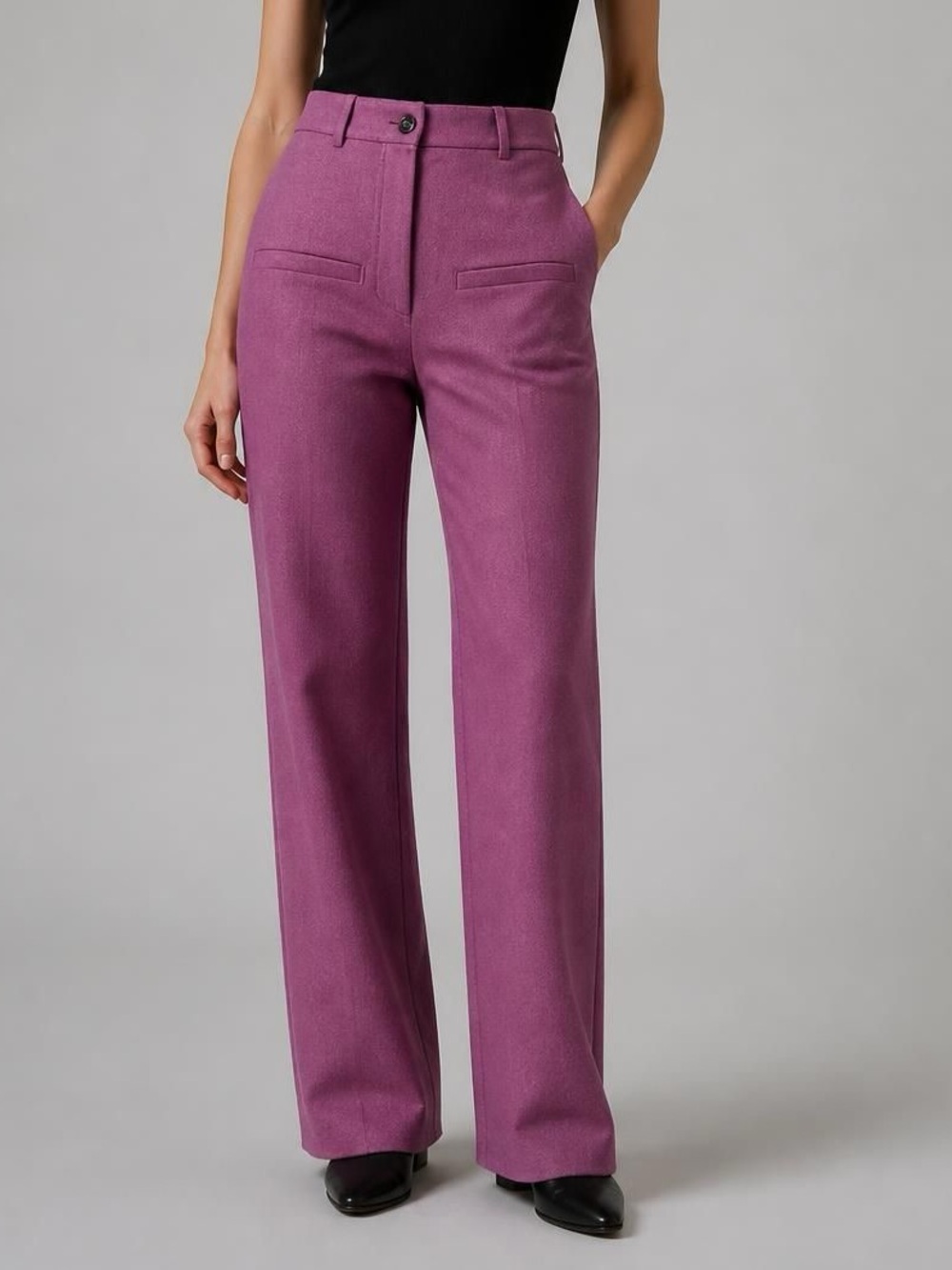 Nanushka Pink Flannel Button Fly Wide Leg Trousers Size XS 25" Waist